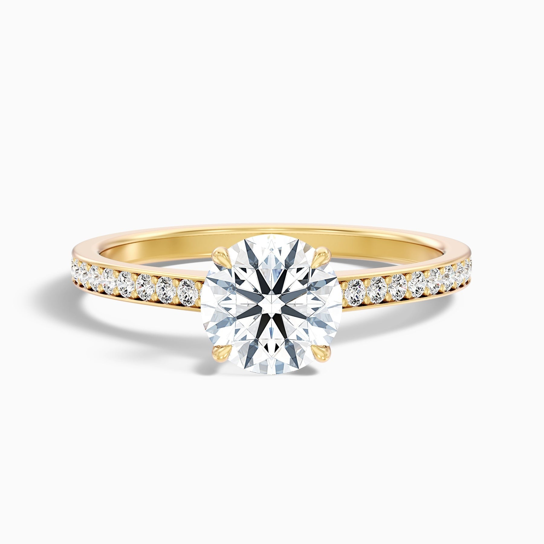 Meadow 1 Carat Round Cut Side Stone Pave Lab Grown Engagement Ring in 10k Yellow Gold